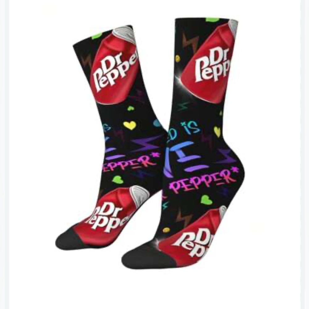 Black Graphic Socks with Dr Pepper on them. NWOT‎